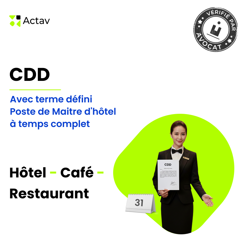 CDD Maître d’hôtel avec terme défini - Temps complet (Café-Hôtel-Restaurant)