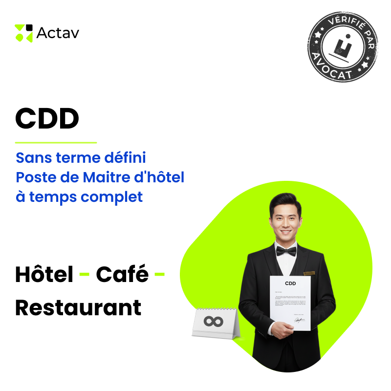 CDD Maître d’hôtel sans terme défini - Temps complet (Café-Hôtel-Restaurant)
