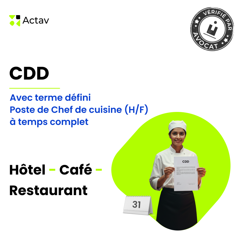 CDD chef de cuisine à terme défini - Temps complet (Café-Hôtel-Restaurant)