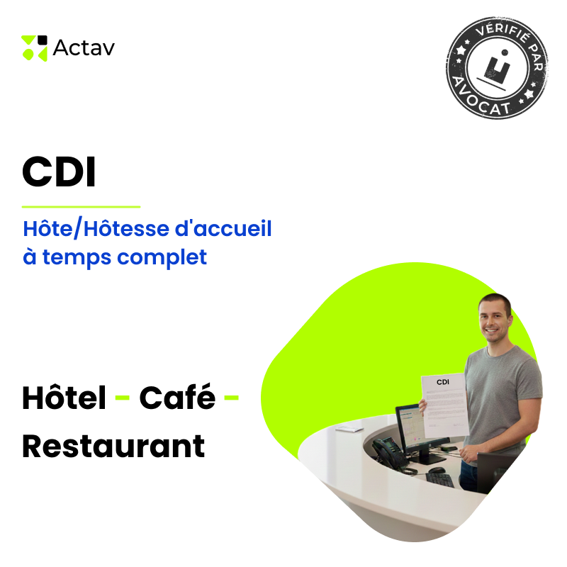 CDI Hôte/Hôtesse d'accueil - Temps plein (Café-Hôtel-Restaurant)