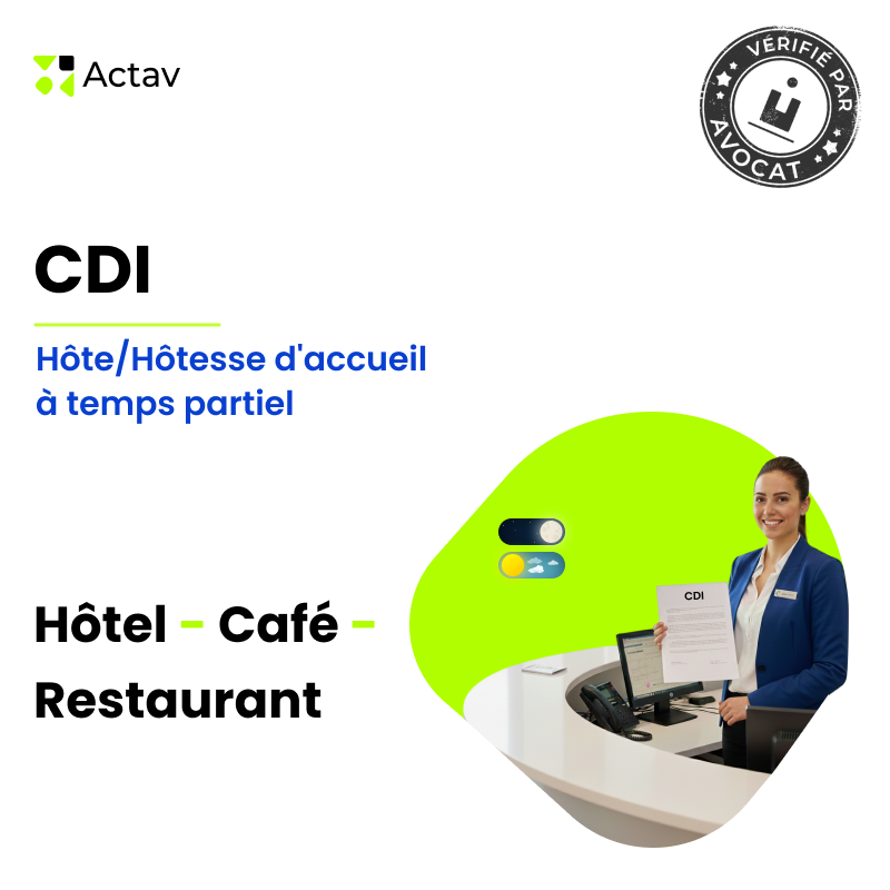 CDI Hôte/Hôtesse d'accueil - Temps partiel (Café-Hôtel-Restaurant)
