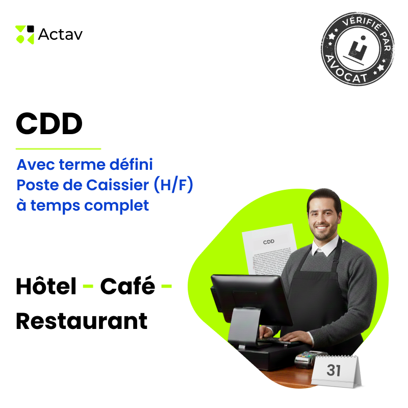 CDD caissier(ère) avec terme défini - Temps complet (Café-Hôtel-Restaurant)