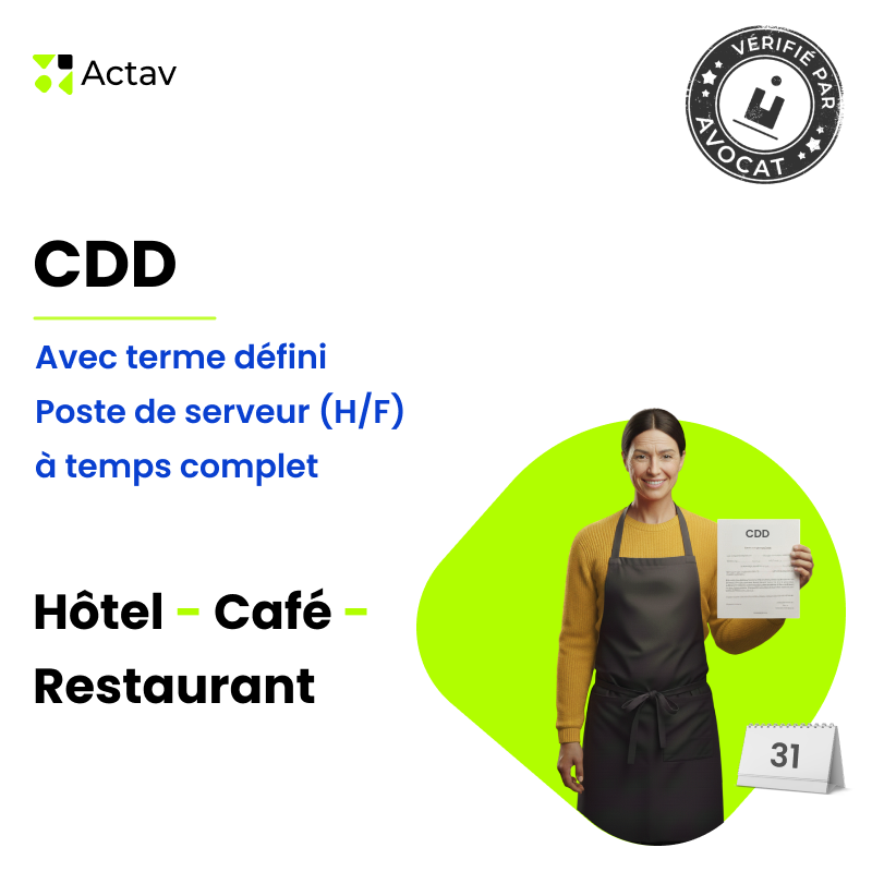 CDD serveur (H/F) avec terme défini - Temps complet (Café-Hôtel-Restaurant)