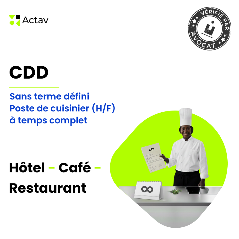 CDD cuisinier(ère) sans terme défini - Temps complet (Café-Hôtel-Restaurant)