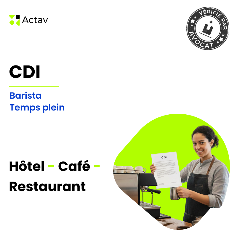 CDI barista - Temps plein (Café-Hôtel-Restaurant)