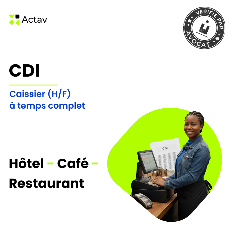 CDI Caissier(ère) - Temps plein (Café-Hôtel-Restaurant)