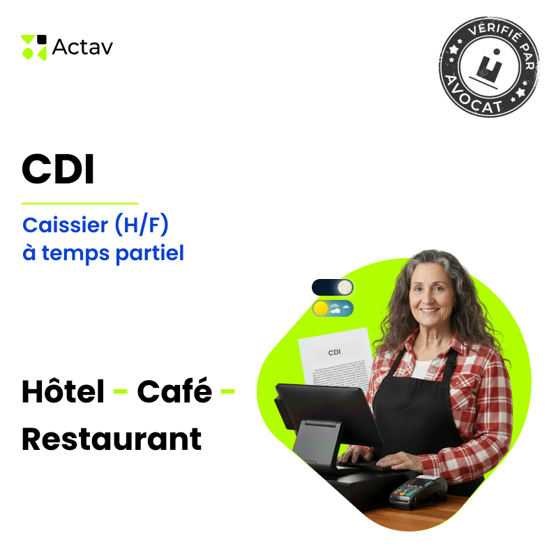 CDI Caissier(ère) à temps partiel - (Café-Hôtel-Restaurant)