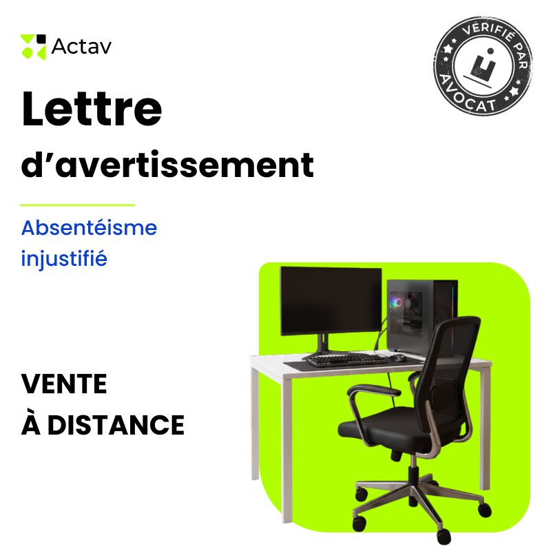 Lettre d'avertissement pour absentéisme injustifié ( Vente à distance)