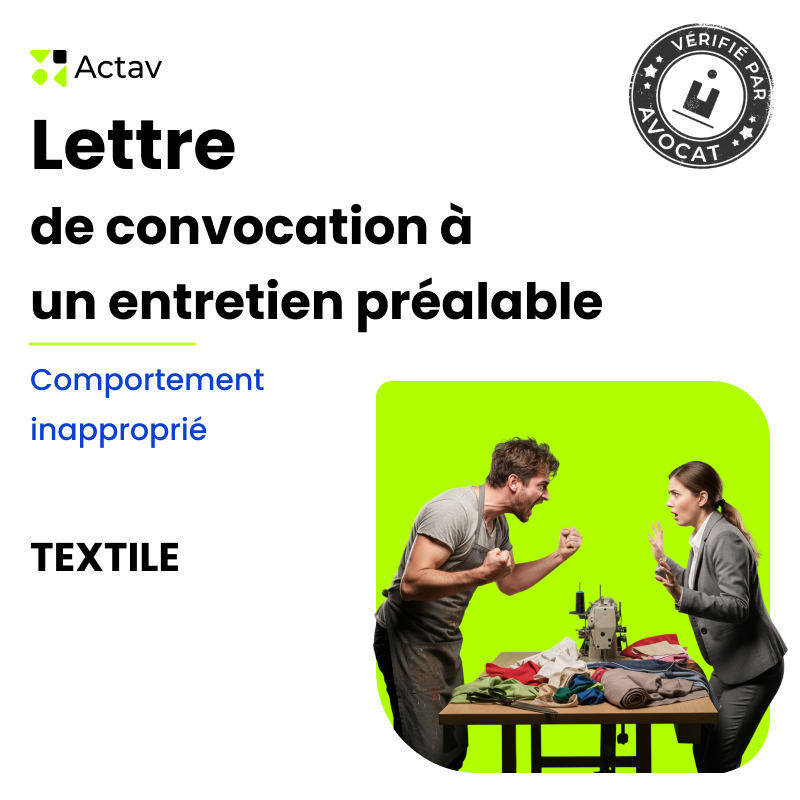 Lettre de convocation à un entretien préalable pour comportement inapproprié (Textile)