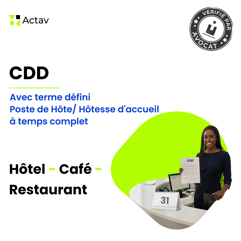 CDD à terme défini - Hôte/Hôtesse d'accueil à temps complet (Café-Hôtel-Restaurant)